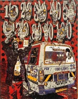 Beba Bei red matatu art print by Dennis Muraguri