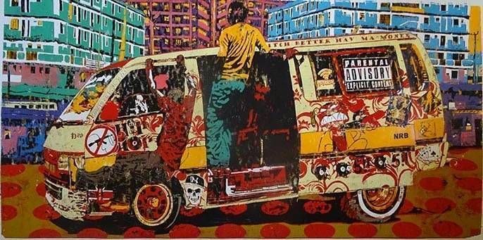 Kudandia white matatu art print by Dennis Muraguri