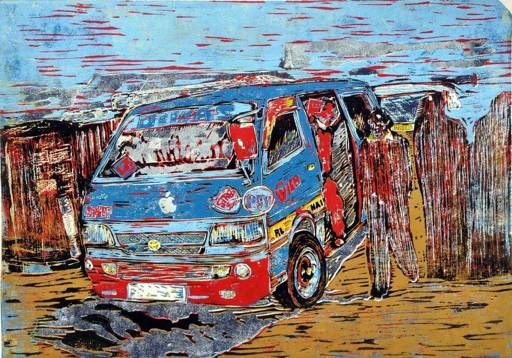 Divas - Route 125 blue matatu art print by Dennis Muraguri