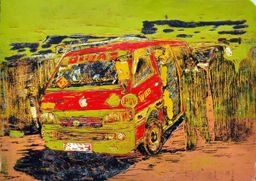 Divas - Route 125 red matatu art print by Dennis Muraguri