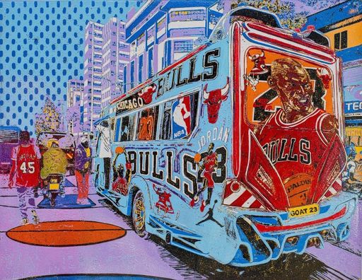 Chicago Bulls - Expresso Sacco blue matatu art print by Dennis Muraguri